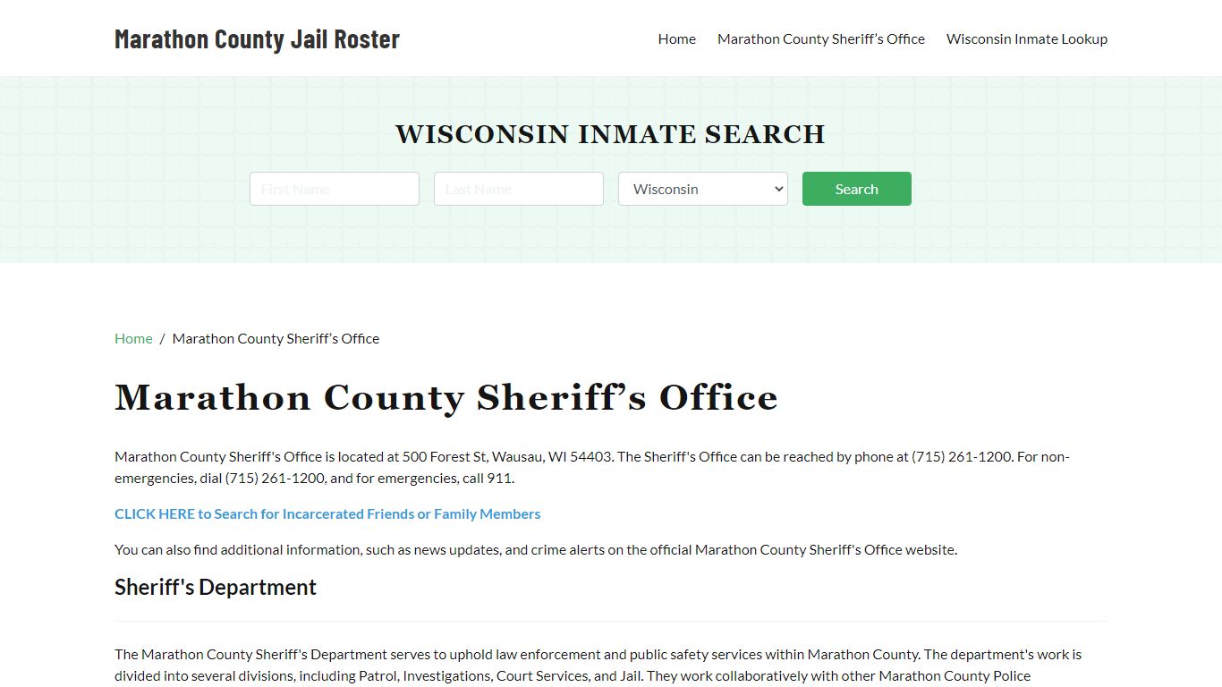 Marathon County Sheriff Office, WI, Arrest Warrants Search